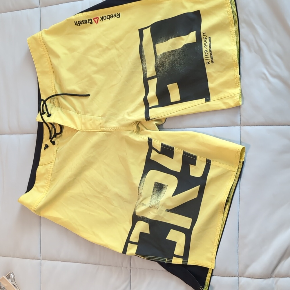 Reebok CrossFit Men's Yellow and Black Board Shorts